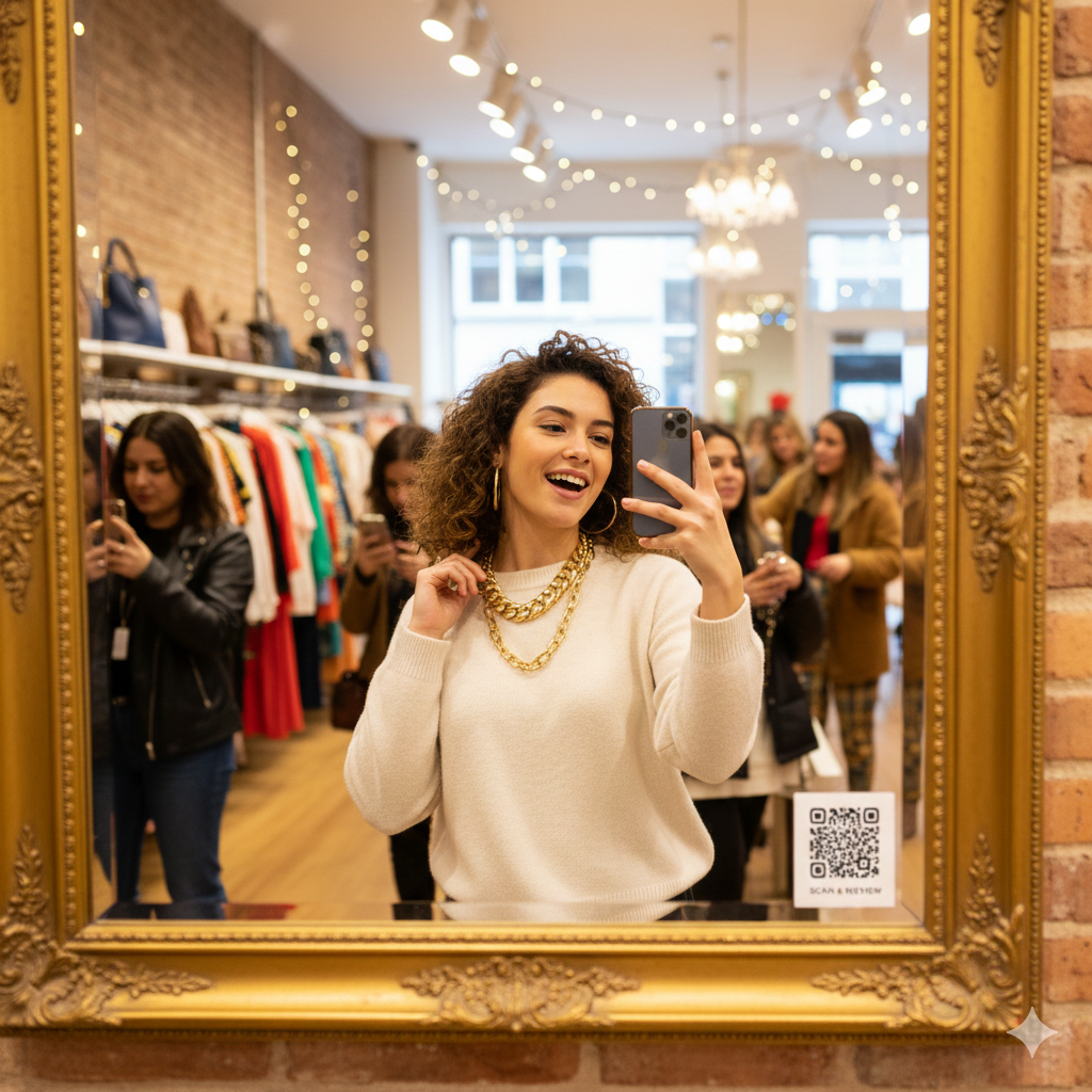 Salon selfie with QR sign